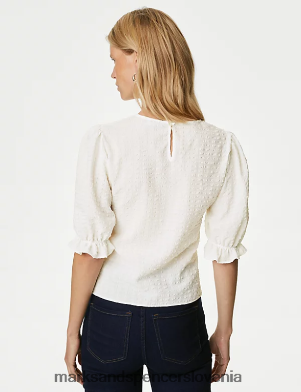teksturirana pasirana bluza z okroglim izrezom slonovina Marks & Spencer oblačila ženske 6T8F6X426
