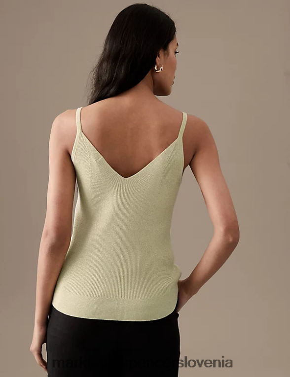 bleščeč rebrast pleten telovnik z v-izrezom lahki citrusi Marks & Spencer oblačila ženske 6T8F6X1826