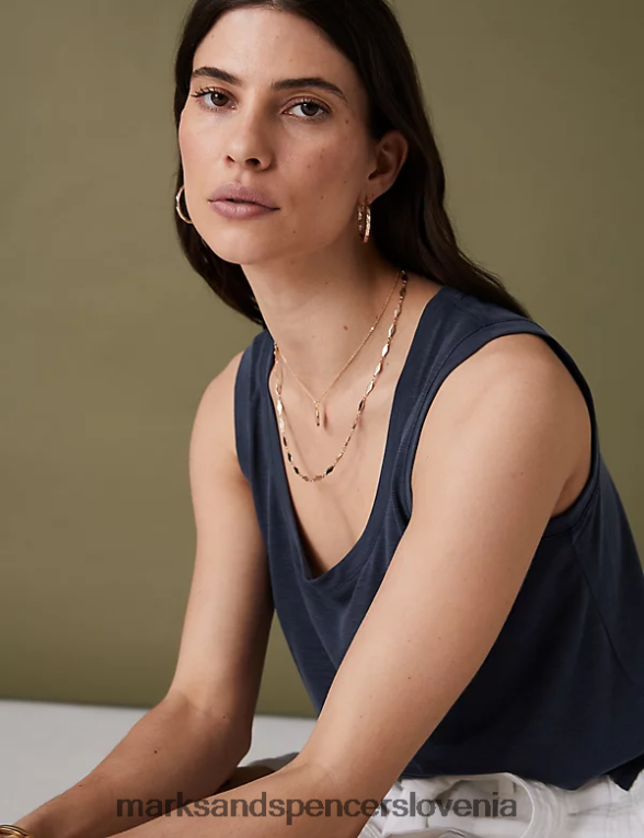 bogat modalni top brezrokavnik mornarica Marks & Spencer oblačila ženske 6T8F6X2337