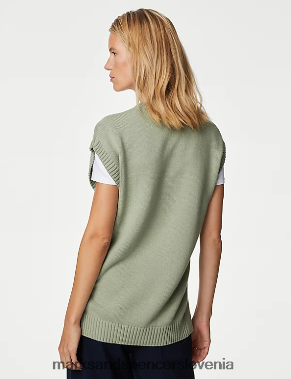 bombaž bogat pleten brezrokavnik z merino volno nežno zelena Marks & Spencer oblačila ženske 6T8F6X727