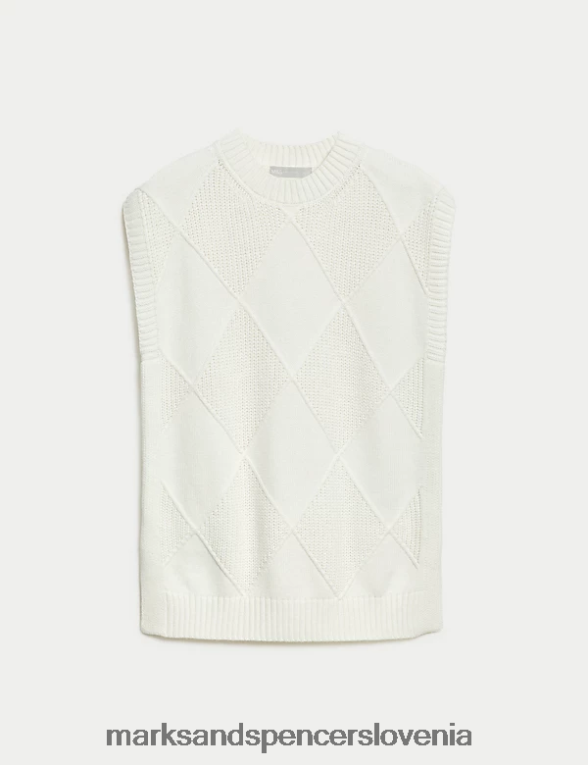 bombaž bogat pleten brezrokavnik z merino volno slonovina Marks & Spencer oblačila ženske 6T8F6X370