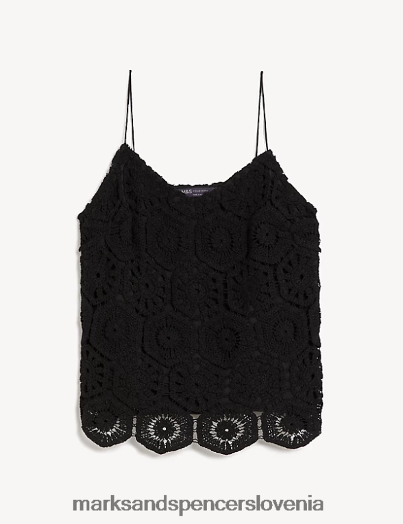bombaž bogato vezen cami top Črna Marks & Spencer oblačila ženske 6T8F6X2689