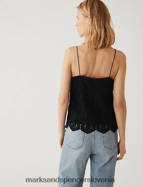bombaž bogato vezen cami top Črna Marks & Spencer oblačila ženske 6T8F6X2689