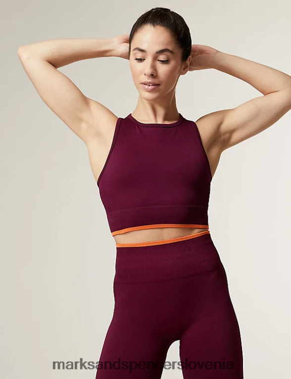 brezšiven oprijet kratki top z visokim ovratnikom temno magenta Marks & Spencer oblačila ženske 6T8F6X2796