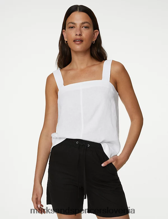 majica iz mešanice lanu bela Marks & Spencer oblačila ženske 6T8F6X992