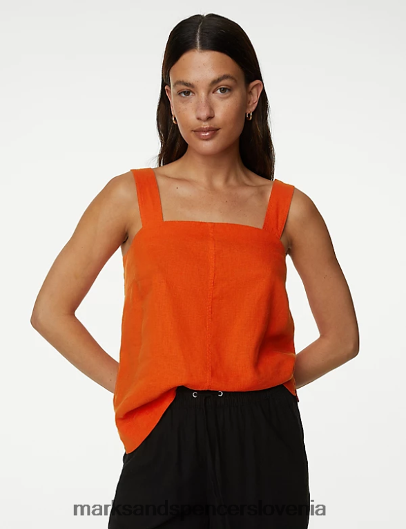 majica iz mešanice lanu svetlo oranžna Marks & Spencer oblačila ženske 6T8F6X599