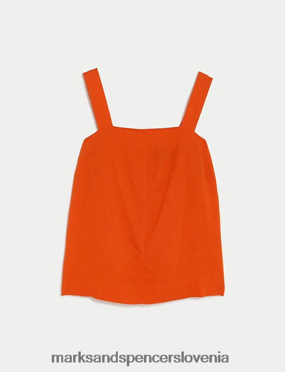 majica iz mešanice lanu svetlo oranžna Marks & Spencer oblačila ženske 6T8F6X599
