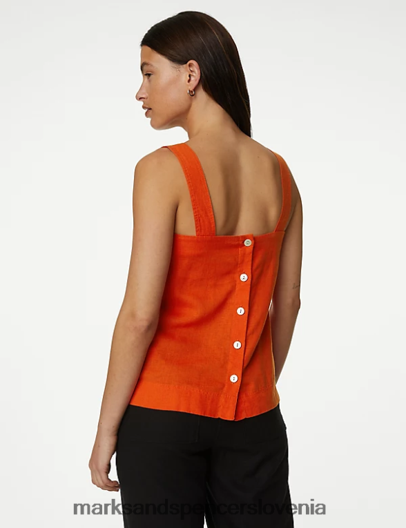 majica iz mešanice lanu svetlo oranžna Marks & Spencer oblačila ženske 6T8F6X599
