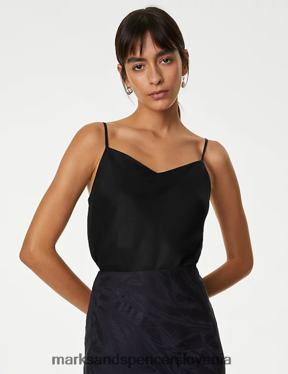 majica iz satena Črna Marks & Spencer oblačila ženske 6T8F6X2287