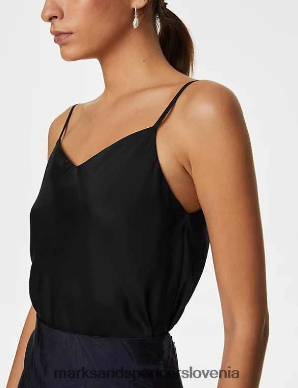majica iz satena Črna Marks & Spencer oblačila ženske 6T8F6X2287