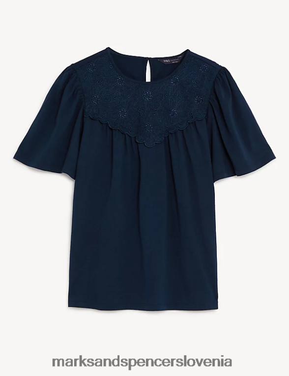 majica običajnega kroja iz vezenega jerseyja mornarica Marks & Spencer oblačila ženske 6T8F6X1796