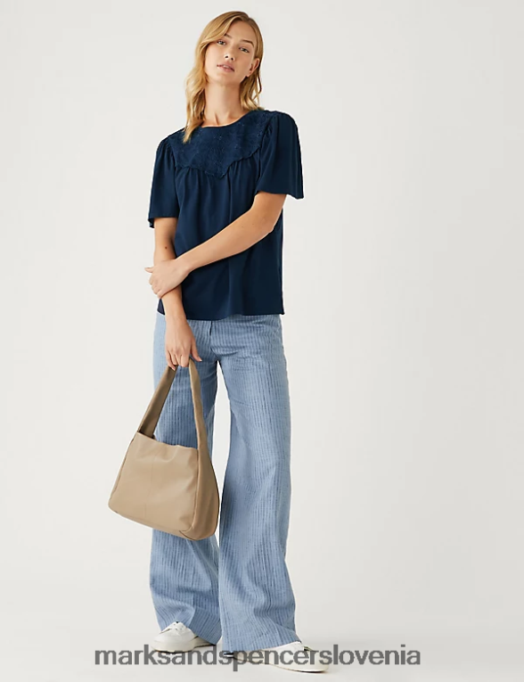 majica običajnega kroja iz vezenega jerseyja mornarica Marks & Spencer oblačila ženske 6T8F6X1796