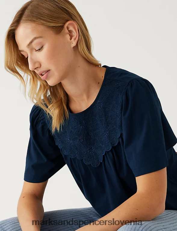 majica običajnega kroja iz vezenega jerseyja mornarica Marks & Spencer oblačila ženske 6T8F6X1796