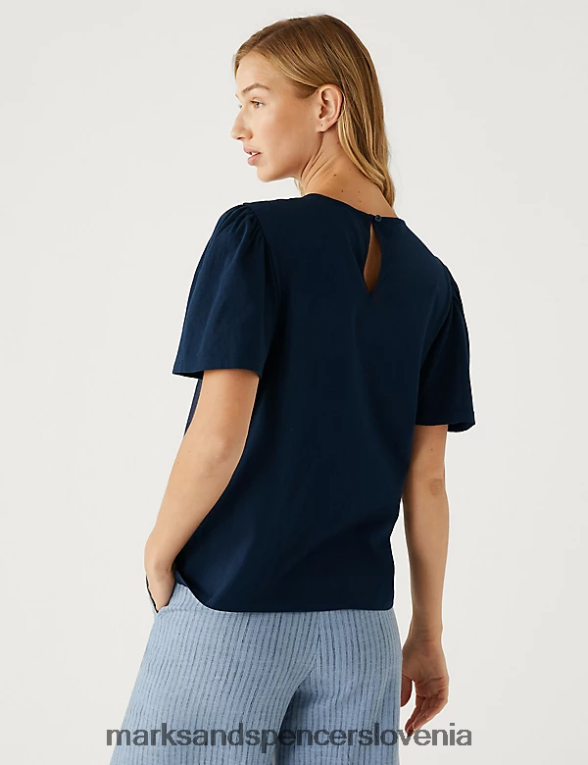 majica običajnega kroja iz vezenega jerseyja mornarica Marks & Spencer oblačila ženske 6T8F6X1796