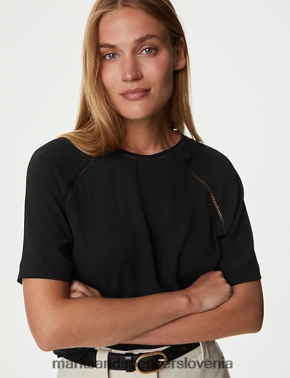 majica s kratkimi rokavi Črna Marks & Spencer oblačila ženske 6T8F6X156