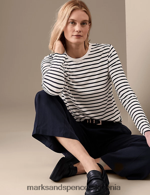majica s črtami temno mornarska mešanica Marks & Spencer oblačila ženske 6T8F6X1234