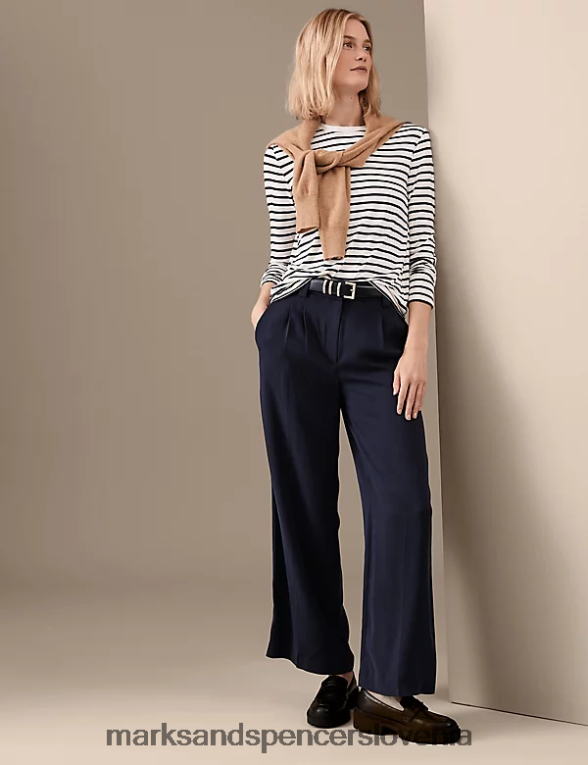 majica s črtami temno mornarska mešanica Marks & Spencer oblačila ženske 6T8F6X1234