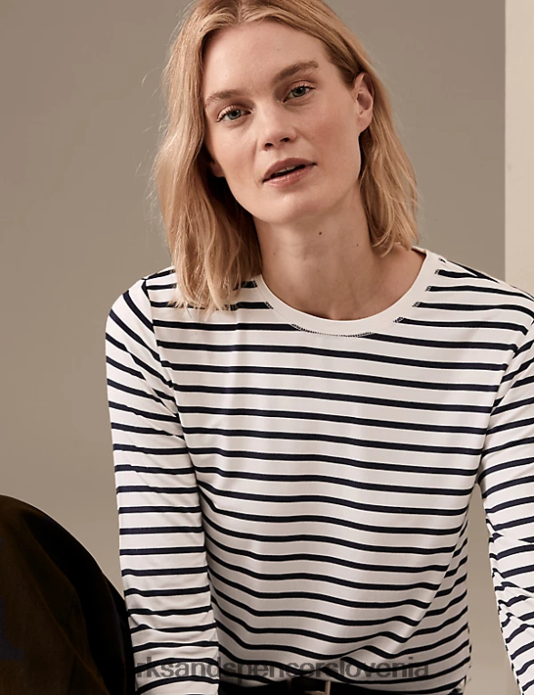 majica s črtami temno mornarska mešanica Marks & Spencer oblačila ženske 6T8F6X1234