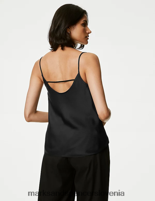 majica s satenastim ovratnikom Črna Marks & Spencer oblačila ženske 6T8F6X1237