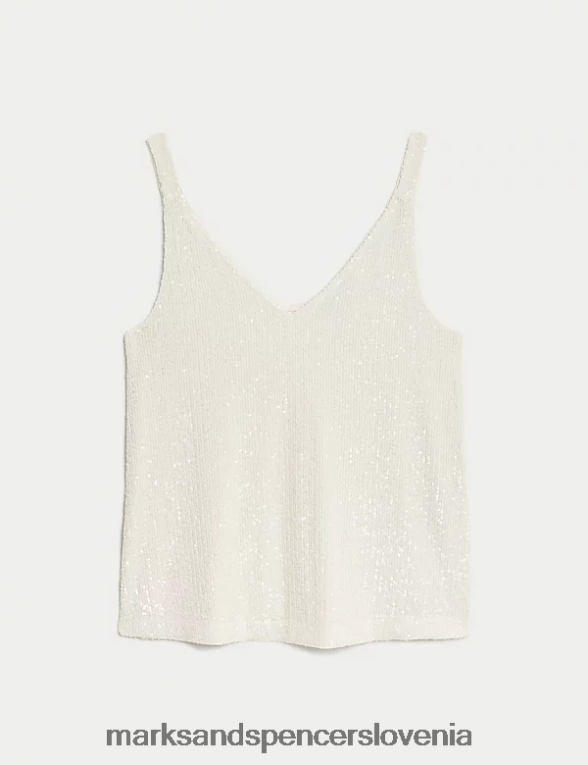 majica z bleščicami in v-izrezom slonovina Marks & Spencer oblačila ženske 6T8F6X539