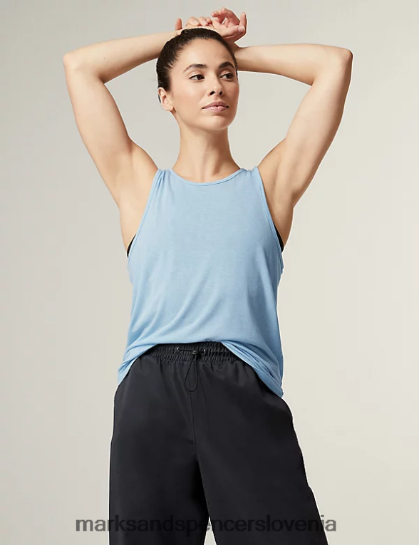 majica z dolgim ​​izrezom in merino volno pudrasto modra Marks & Spencer oblačila ženske 6T8F6X1568