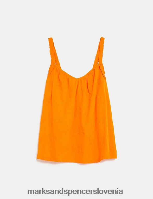 majica z vezenjem iz čistega bombaža svetlo oranžna Marks & Spencer oblačila ženske 6T8F6X1268