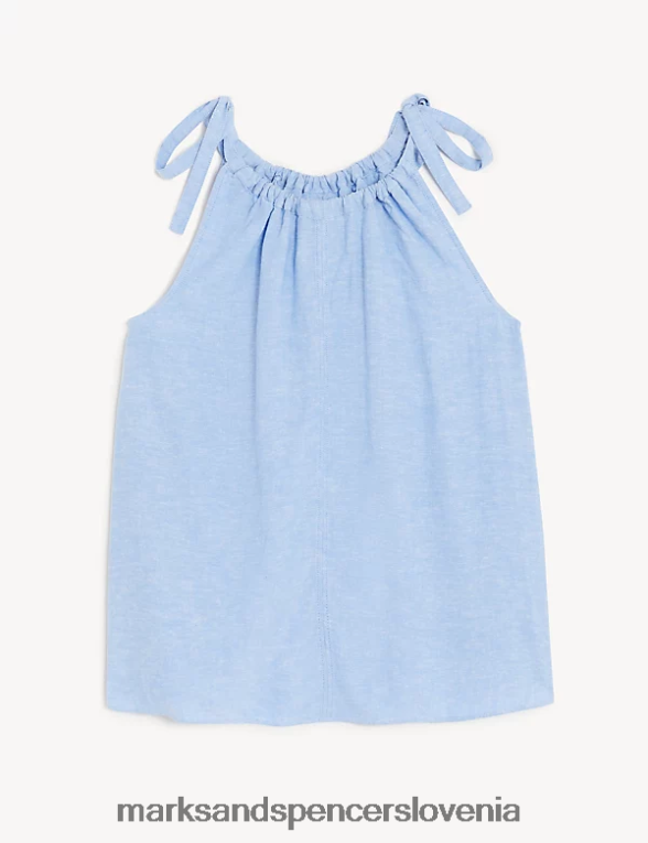 majica z visokim ovratnikom in detajli iz bogatega perila lahki chambray Marks & Spencer oblačila ženske 6T8F6X2309