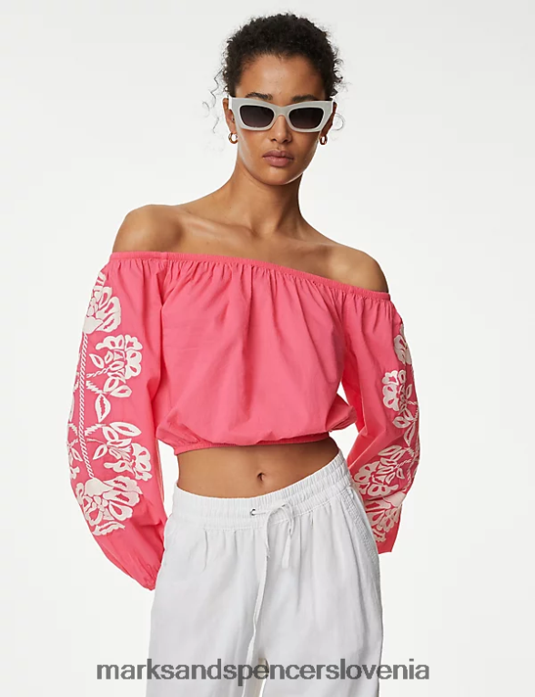 majica za plažo bardot iz čistega bombaža žvečilni gumi Marks & Spencer oblačila ženske 6T8F6X1377