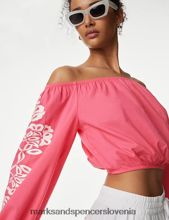 majica za plažo bardot iz čistega bombaža žvečilni gumi Marks & Spencer oblačila ženske 6T8F6X1377