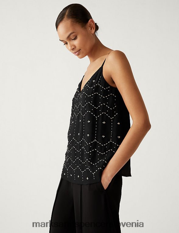 okrašen cami top Črna Marks & Spencer oblačila ženske 6T8F6X2213