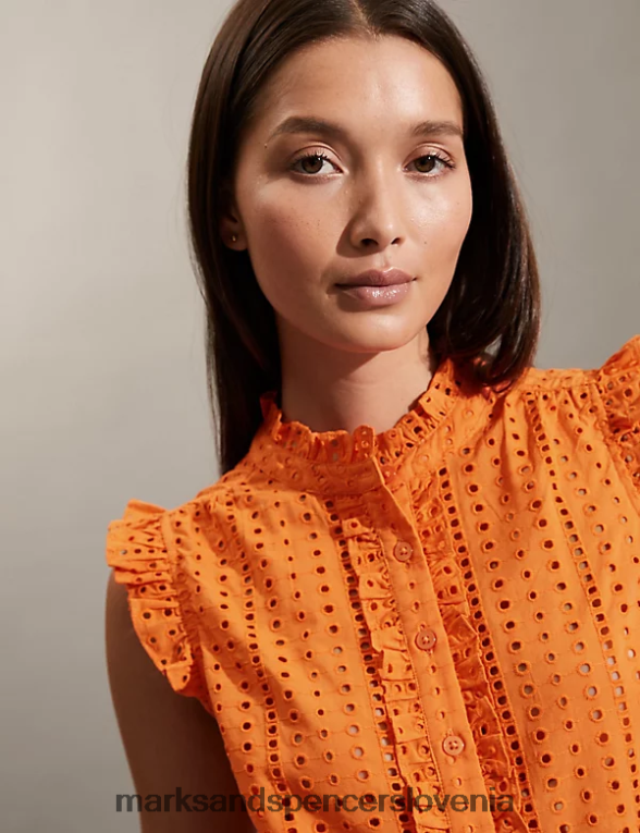 ovratnik z volančki iz čistega bombaža oranžna Marks & Spencer oblačila ženske 6T8F6X1890