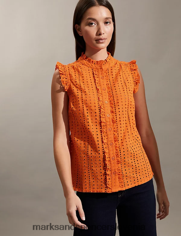 ovratnik z volančki iz čistega bombaža oranžna Marks & Spencer oblačila ženske 6T8F6X1890