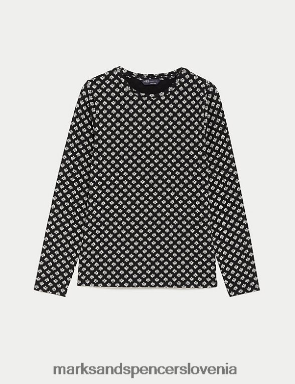 ozek top z bogatim bombažnim potiskom črna mešanica Marks & Spencer oblačila ženske 6T8F6X2096