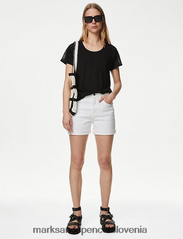 platno bogat broderie top Črna Marks & Spencer oblačila ženske 6T8F6X2429