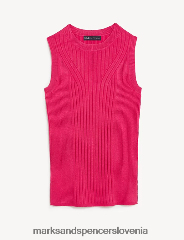 pleten brezrokavnik z rebrastim ovratnikom svetlo rdeča Marks & Spencer oblačila ženske 6T8F6X1083