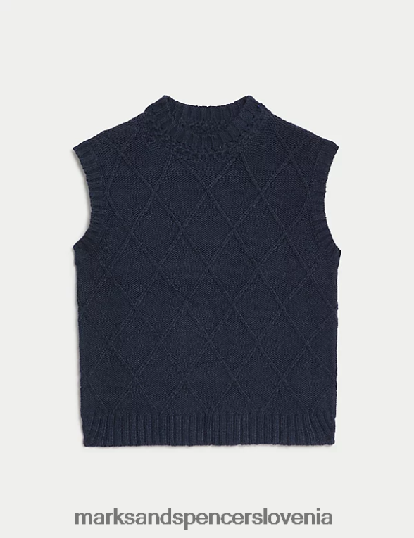 pleten brezrokavnik z volno mornarica Marks & Spencer oblačila ženske 6T8F6X900