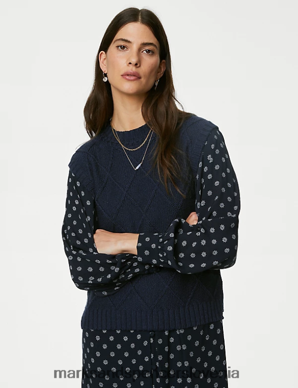pleten brezrokavnik z volno mornarica Marks & Spencer oblačila ženske 6T8F6X900