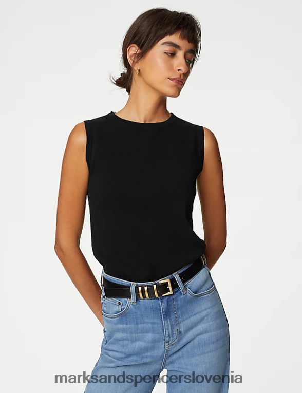 pleten telovnik z okroglim izrezom Črna Marks & Spencer oblačila ženske 6T8F6X1445