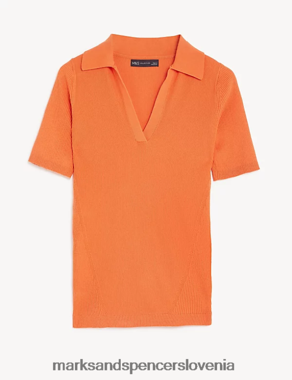 pleten top z bogatim bombažem in rebrastim ovratnikom mandarina Marks & Spencer oblačila ženske 6T8F6X1277