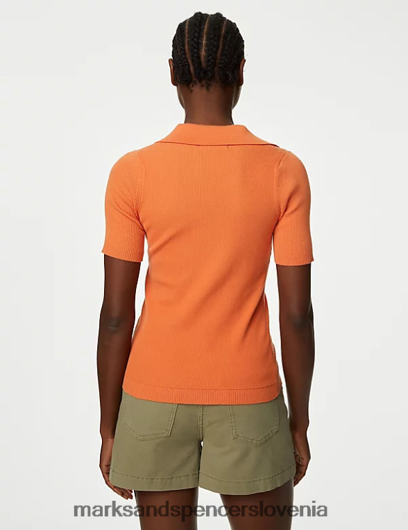 pleten top z bogatim bombažem in rebrastim ovratnikom mandarina Marks & Spencer oblačila ženske 6T8F6X1277