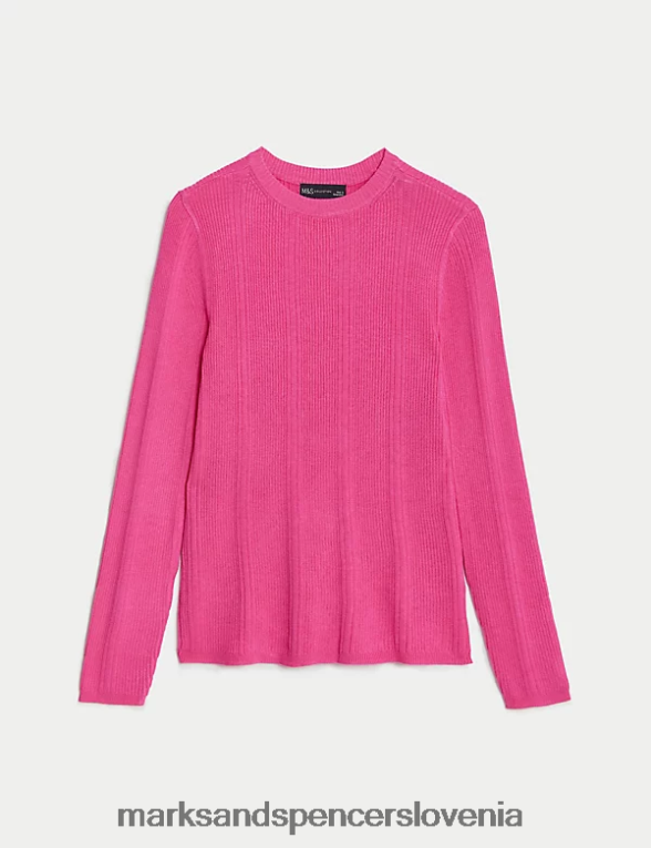 pletena majica z rebrastim ovratnikom fuksija Marks & Spencer oblačila ženske 6T8F6X1559