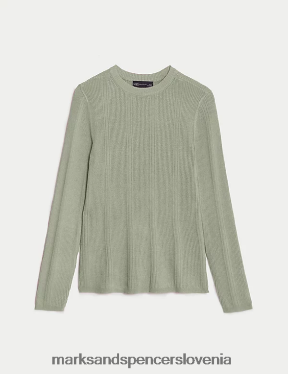 pletena majica z rebrastim ovratnikom nežno zelena Marks & Spencer oblačila ženske 6T8F6X1564