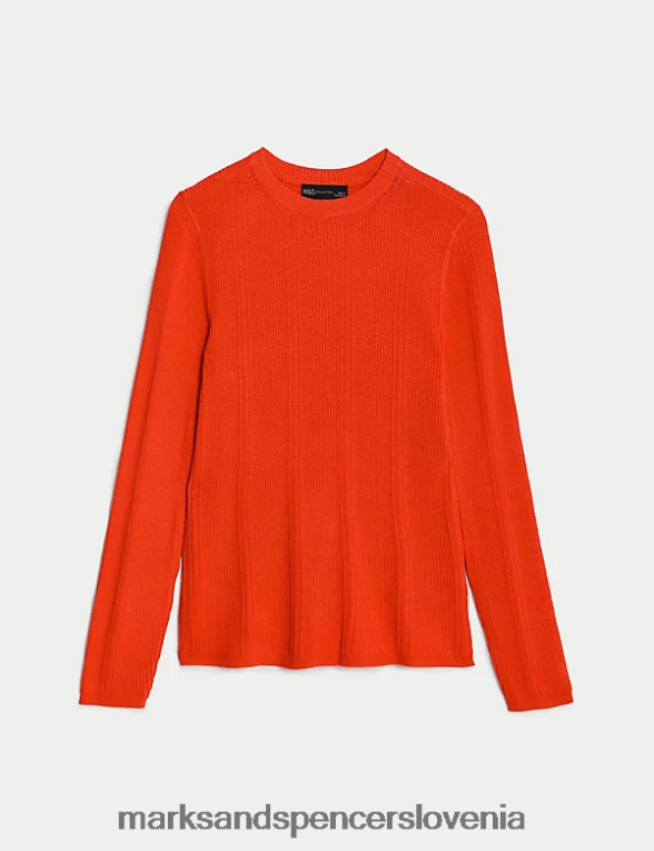 pletena majica z rebrastim ovratnikom svetlo oranžna Marks & Spencer oblačila ženske 6T8F6X1560