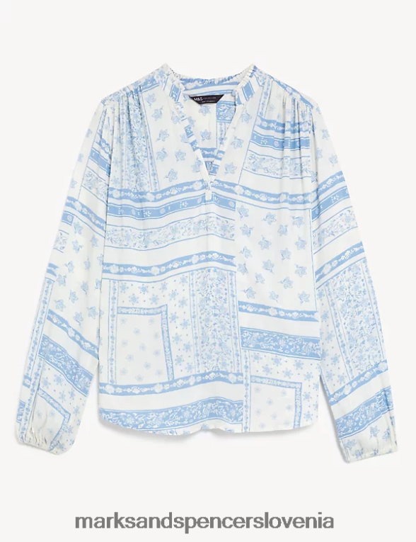 popover bluza s cvetličnim v-izrezom bela mešanica Marks & Spencer oblačila ženske 6T8F6X649