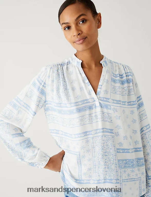 popover bluza s cvetličnim v-izrezom bela mešanica Marks & Spencer oblačila ženske 6T8F6X649