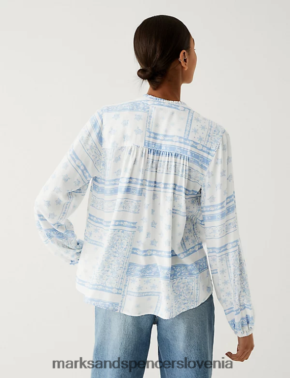 popover bluza s cvetličnim v-izrezom bela mešanica Marks & Spencer oblačila ženske 6T8F6X649