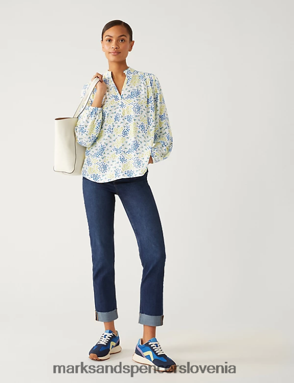 popover bluza s cvetličnim v-izrezom rumena mešanica Marks & Spencer oblačila ženske 6T8F6X1039