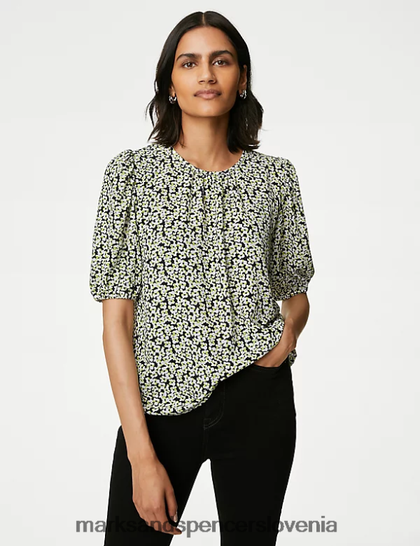 potiskana nagubana majica mešanica slonovine Marks & Spencer oblačila ženske 6T8F6X121