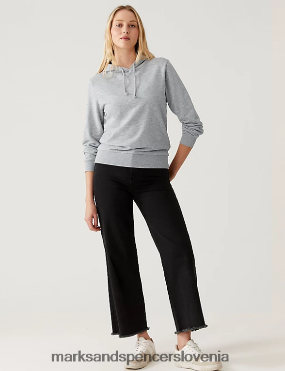pulover s kapuco iz bogatega bombaža sivi lapor Marks & Spencer oblačila ženske 6T8F6X2990