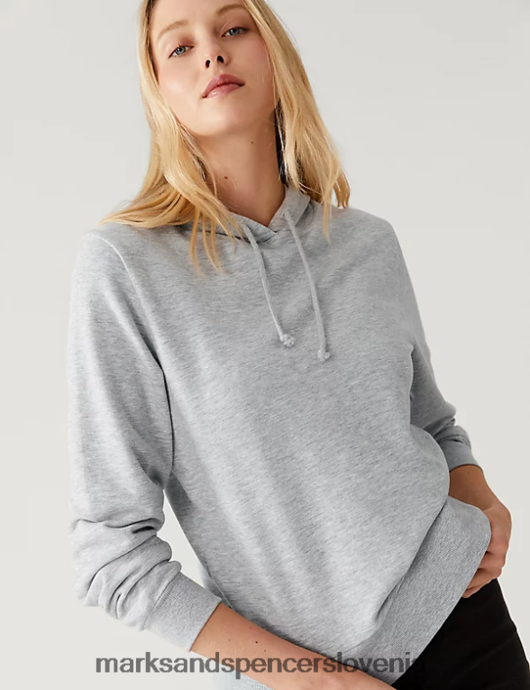 pulover s kapuco iz bogatega bombaža sivi lapor Marks & Spencer oblačila ženske 6T8F6X2990